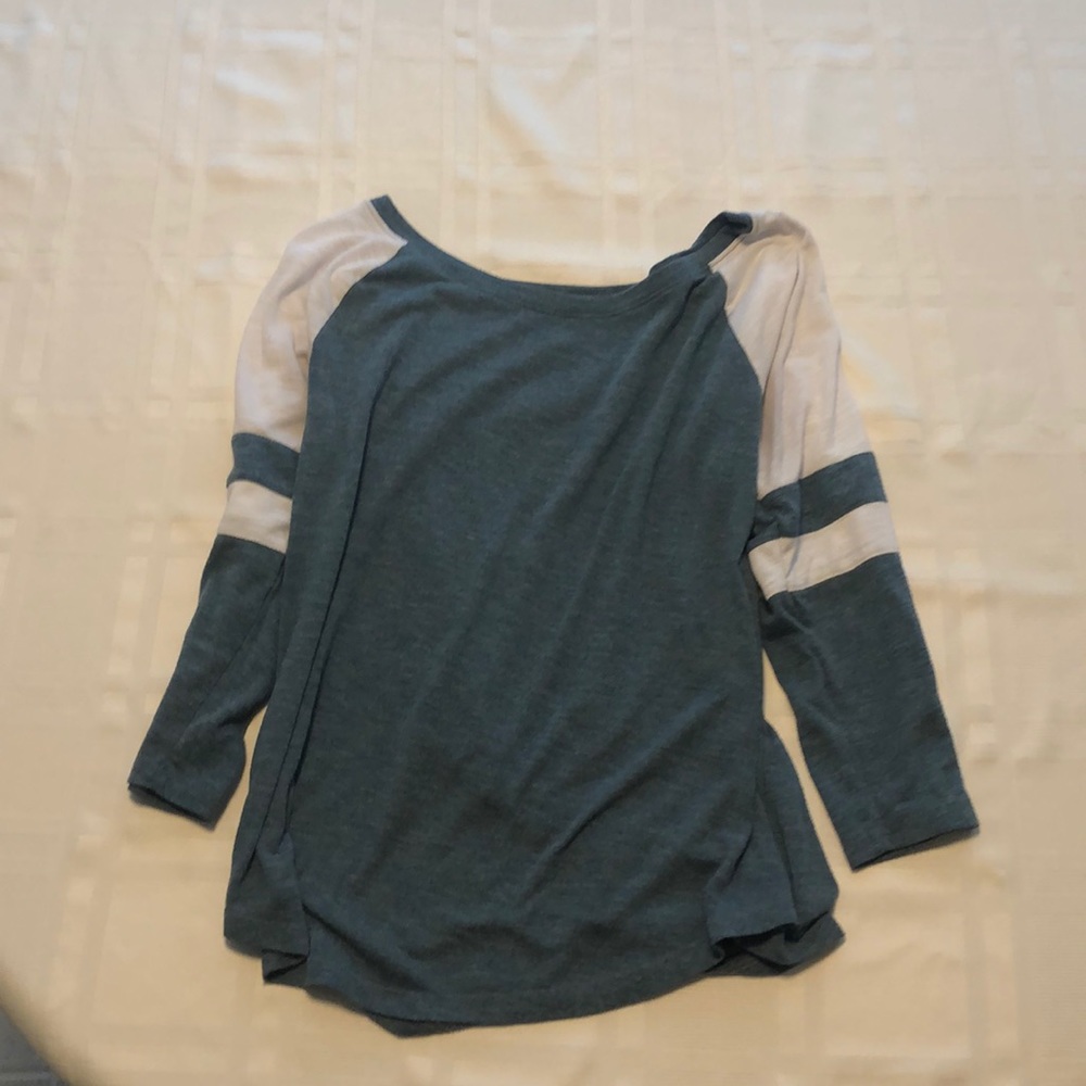 juniors green and white t-shirt, laced up sleeves!